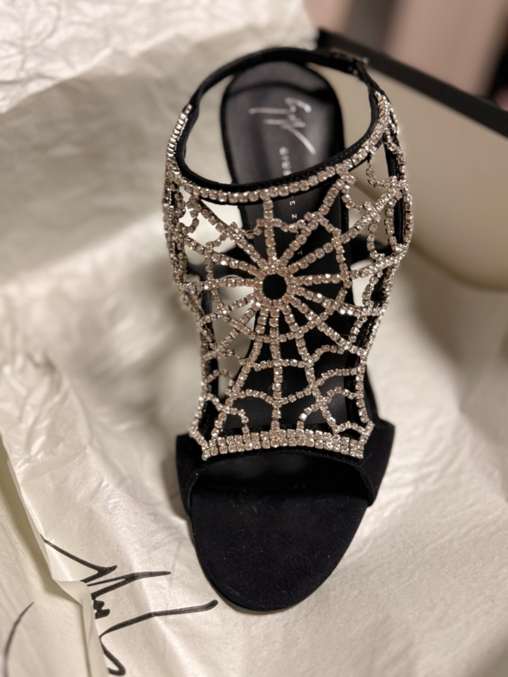 Giuseppe Zanotti Crystal Heels Black – Luxury Designer Sandals Size 8.5 - Picture 9 of 11